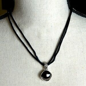 Brighton Venus Rising Necklace Dark Purple Crystal Black Cord Silver Plated 18"